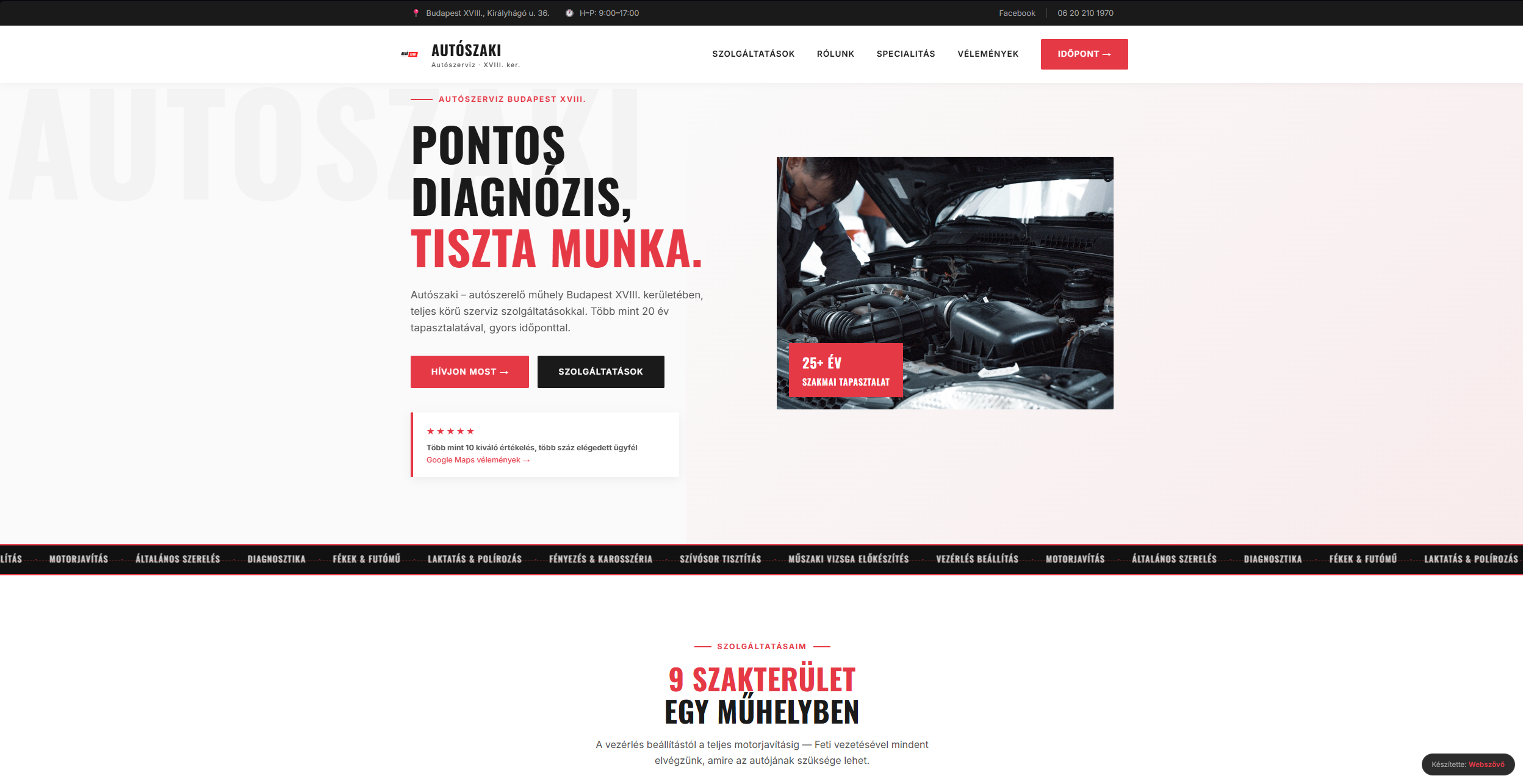 Autószaki autószerviz demó előnézet